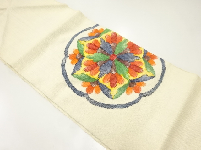 手織り真綿紬華紋模様織出し名古屋帯